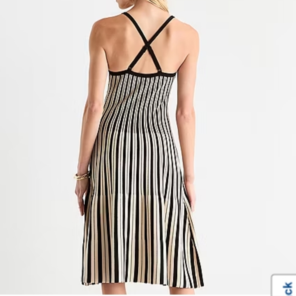 Worthington Womens Sleeveless Striped Sweater Midi Dress Black Tan Large - Picture 3 of 6